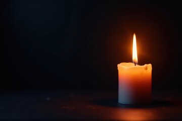 Single lit candle, cross silhouette; dark background, memorial, somber, holy
