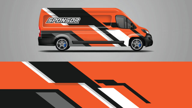 Orange van wrap vector design, livery vehicle ready editable and print