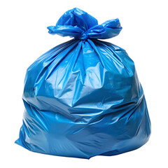 A full blue garbage bag against a black background representing waste disposal