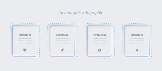 Business Neumorphic Infographic Presentation with Gradient Color Rectangle Label 4 Option and Icon