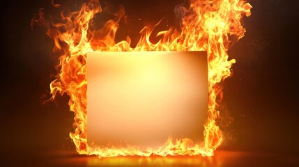 Burning paper frame, dark background, fiery texture, design element