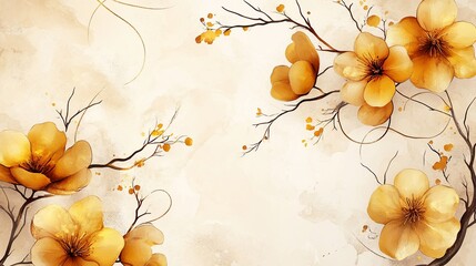 Elegant Floral Watercolor Background with Golden Accents for Creative Projects