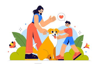 Animal Adoption Agency Vector Illustration Featuring Pet Adoption from a Shelter with Cats and Dogs in a Flat Style Cartoon Background