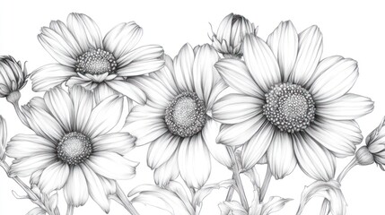 Elegant Monochrome Daisy Drawing: A Botanical Masterpiece