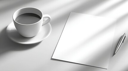 Coffee Break Mockup Blank Paper, Pen, and Coffee Cup