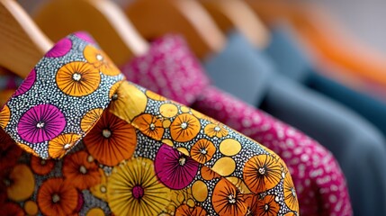 Colorful Floral Pattern Shirt on Wooden Hanger.