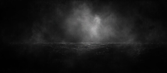 dark ominous ocean scene under cloudy night sky with faint light breaking through