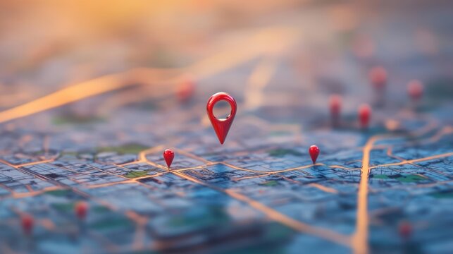 Red pin location map sunset city navigation GPS
