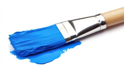 Blue paintbrush, studio shot, white background, paint stroke, art supplies