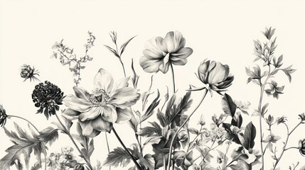 Monochromatic Floral Composition: A Botanical Masterpiece in Shades of Gray
