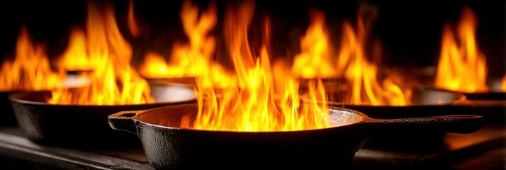 Flaming Cast Iron Skillets