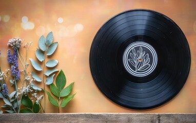 Vintage vinyl record and foliage