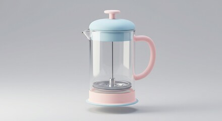 Pastel French Press Coffee Maker Still Life Isolated