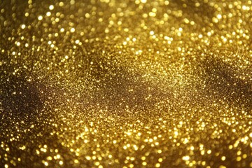Naklejka premium Close-up of shimmering golden glitter particles creating a sparkling and glowing textured surface with warm bright highlights