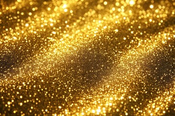 Close-up view of sparkling golden glitter particles creating a shimmering, luxurious, and festive texture