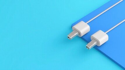 Two white Ethernet cables on blue surfaces with a minimalistic, modern design.