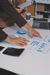 Accounting company provide finance and taxation planning for profitable cash flow, Auditor and accountant team working in office, analyze financial data and accounting record with calculator.Insight