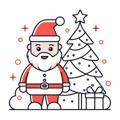 line-art-of-santa-beside-a-stylized-christmas-tree