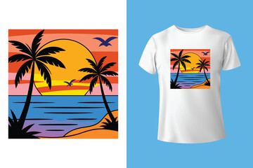 Coastal Calm Beach T-Shirt Design – Serene Ocean and Sand Minimalist Artwork
