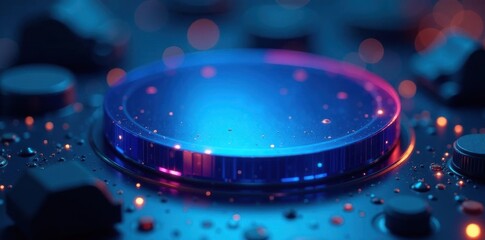 Polished silicon wafer reflecting vibrant blue hue, innovation, silicon, background