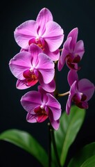 Elegant Phalaenopsis aphrodite orchid, multiple blooms, green leaves , purple, taiwan