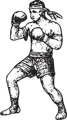 Fototapeta premium A dynamic sketch of a Muay Thai fighter in action, showcasing martial arts tradition and strength in a bold style