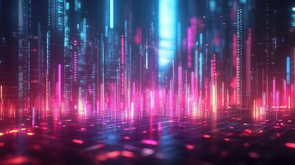 A cyberpunk-style growth graph pulsating with neon light against a dark backdrop 