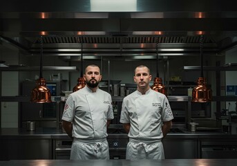 Two Chefs Standing in a Professional Kitchen