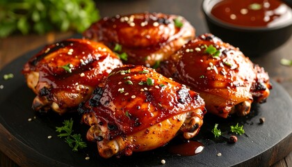 Grilled chicken thighs with BBQ sauce