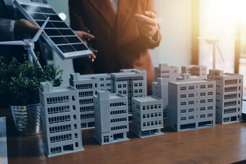 Discussion among businesspeople on the latest developments in solar cell panel technology and Solar...