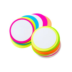 Obraz premium Colorful neon round paper stickers isolated on transparent background