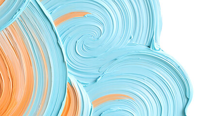 Swirls of blue and orange paint on a white background