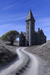 Fototapeta premium Abandoned mansion on a winding road