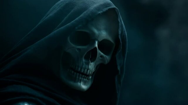 A chilling image of a skull cloaked in a hood, a visual of fear and mortality.