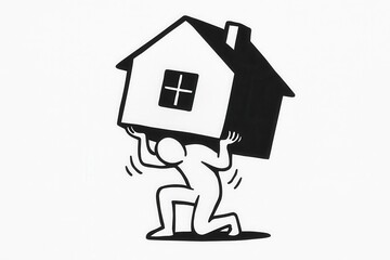 Minimalist illustration of a person burdened by house metaphor