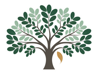 Obraz premium Thriving tree of life illustration with lush green leaves and branching limbs, symbolizing nature’s growth, life energy, and ecological harmony