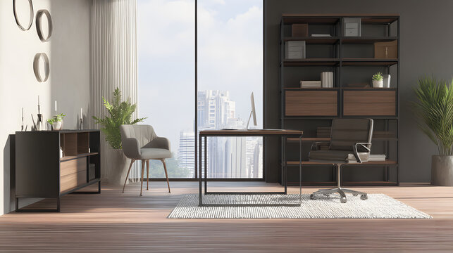 Minimalist workspace with wooden accents and natural light, embodying modern simplicity and productivity.