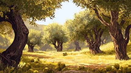 Obraz premium Golden Olive Grove: A Serene Mediterranean Landscape