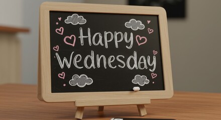 Happy Wednesday Chalkboard Message with Hearts and Clouds Miniature Easel Display