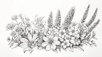 Obraz premium Monochromatic Floral Arrangement: A Penciled Masterpiece