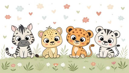 "Cute Safari Baby Animals – Cartoon Jungle Friends Illustration"
