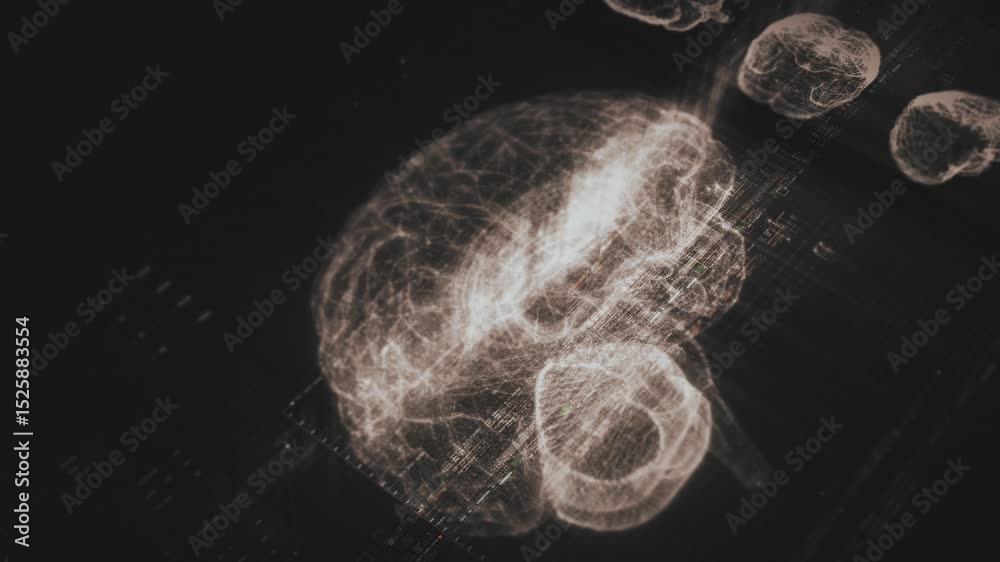 Aufkleber Futuristic biomedical concept featuring advanced holographic scanning technology performing detailed brain neuron pathology and diagnostic analysis. High-tech medical visualizing neural network