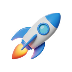 3d rocket ship launching isolated on transparent background. Png