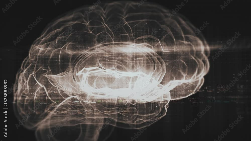 Aufkleber Futuristic biomedical concept featuring advanced holographic scanning technology performing detailed brain neuron pathology and diagnostic analysis. High-tech medical visualizing neural network