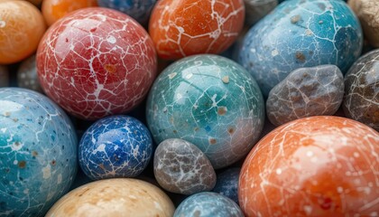 close-up of spherical stones with various colors, created with AI tools