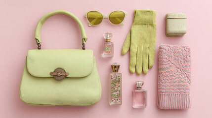 Chic accessories displayed on a pastel background.