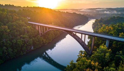 Fototapeta premium Sunrise over a river bridge