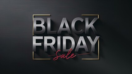 Stylish banner, modern design for sale with 3D metallic effect text “Black Friday ‘ and red handwritten lettering ’Sale” on textured gray background.