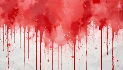 "Red Watercolor Ombre Leaks and Splashes on White Paper with Grungy Scratched Texture"