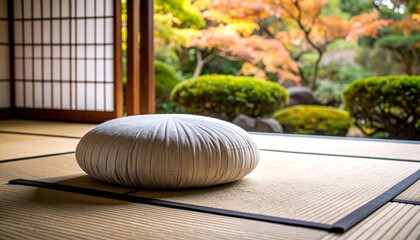 Wool cushion on tatami mat flooring